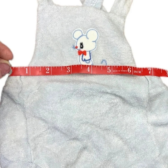 Vintage 70’s Baby Infant Overalls Blue Mouse Terrycloth One Piece Summer Outfit - Picture 5 of 5